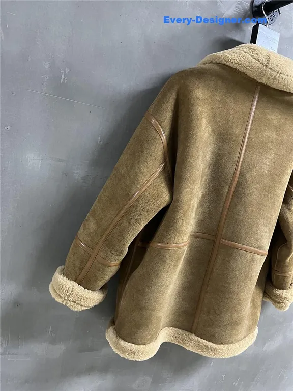 YSL distressed leather shearling coat